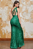 Glitter Black Mermaid One Shoulder Sequins Ball Dress With Slit