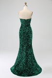Royal Blue Mermaid Strapless Sequins Long Ball Dress With Slit