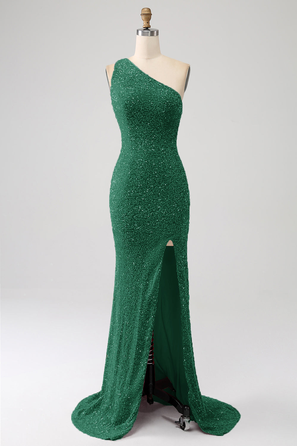 Sparkly Orange Mermaid One Shoulder Sequins Ball Dress with Slit