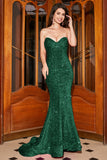 Strapless Sequin Red Mermaid Long Ball Dress