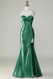 Orange Mermaid Spaghetti Straps Long Corset Ball Dress With Slit