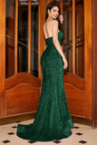 Strapless Sequin Red Mermaid Long Ball Dress