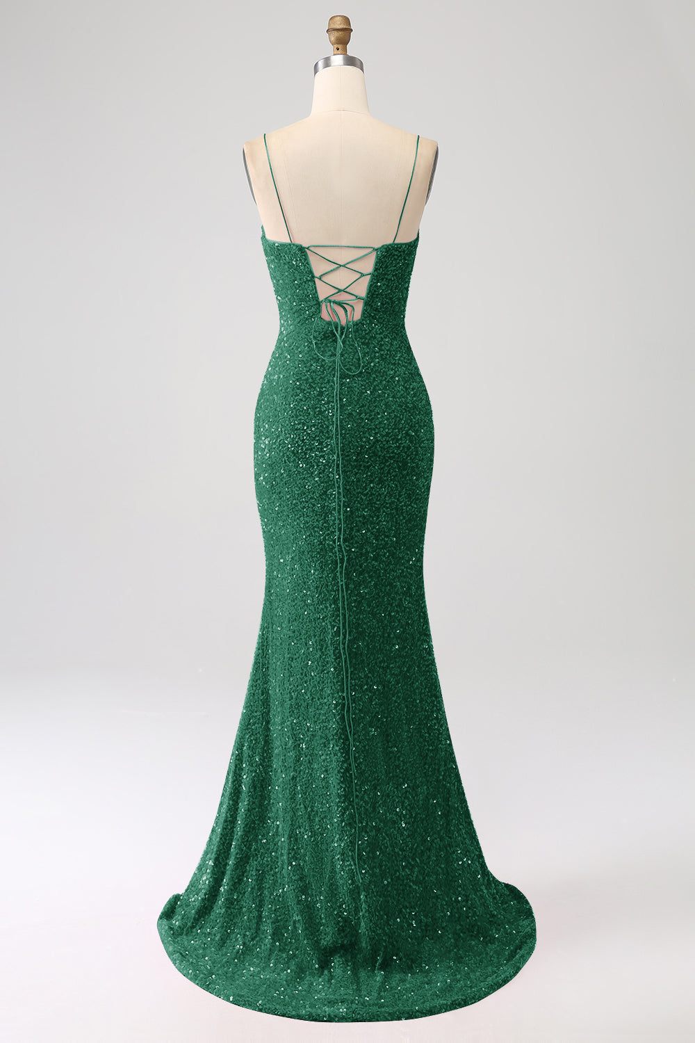 Black Mermaid Spaghetti Straps V-Neck Sequin Long Ball Dress With Split