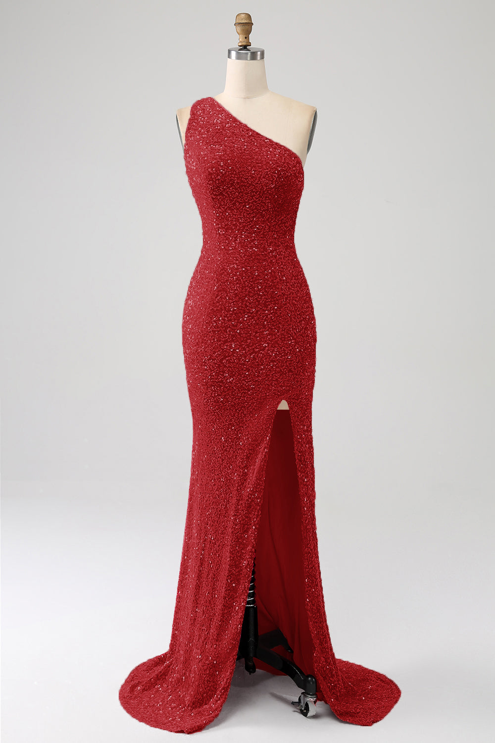 Sparkly Orange Mermaid One Shoulder Sequins Ball Dress with Slit