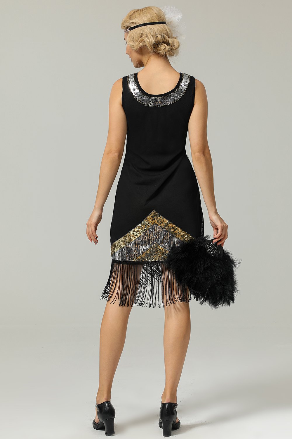 Black 1920s Sequins Fringe Flapper Dress