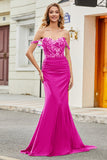 Fuchsia Mermaid Off The Shoulder Long Ball Dress with Sequins