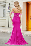 Fuchsia Mermaid Off The Shoulder Long Ball Dress with Sequins
