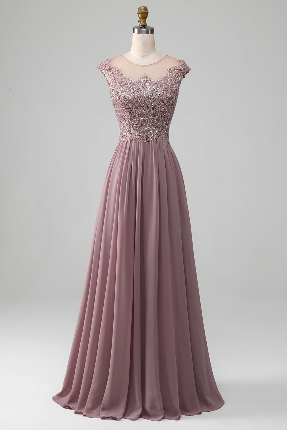 Blush A-Line Beaded Chiffon Ball Dress With Appliques