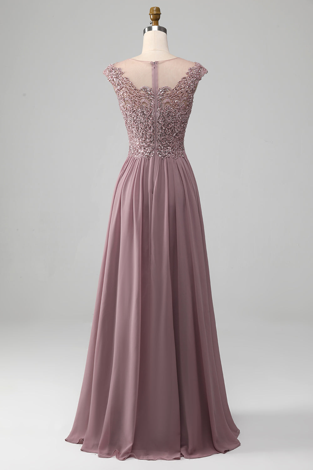 Blush A-Line Beaded Chiffon Ball Dress With Appliques