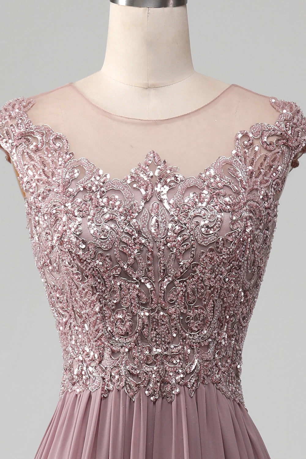 Blush A-Line Beaded Chiffon Ball Dress With Appliques