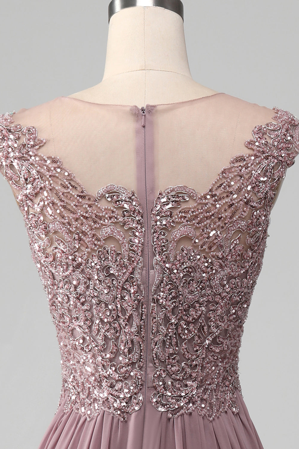 Blush A-Line Beaded Chiffon Ball Dress With Appliques