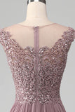 Blush A-Line Beaded Chiffon Ball Dress With Appliques