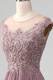 Blush A-Line Beaded Chiffon Ball Dress With Appliques