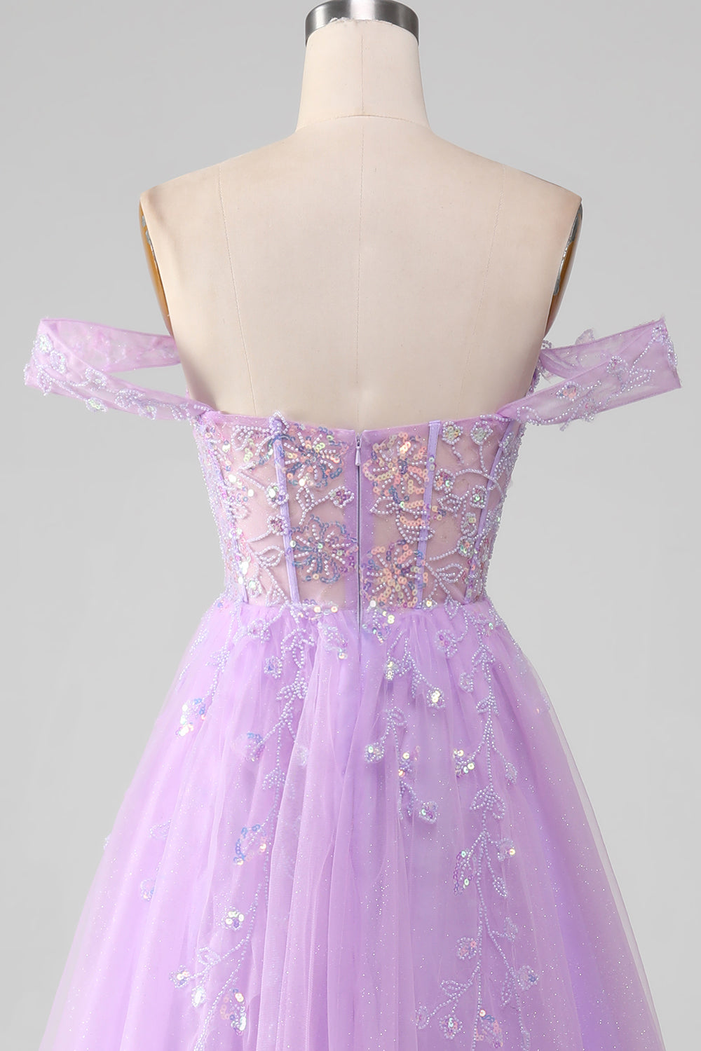 Lavender A Line Off the Shoulder Tulle Ball Dress with Slit