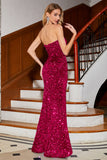 Mermaid Strapless Sequins Long Royal Blue Ball Dress With Slit