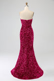 Royal Blue Mermaid Strapless Sequins Long Ball Dress With Slit