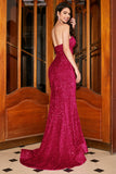 Strapless Sequin Red Mermaid Long Ball Dress
