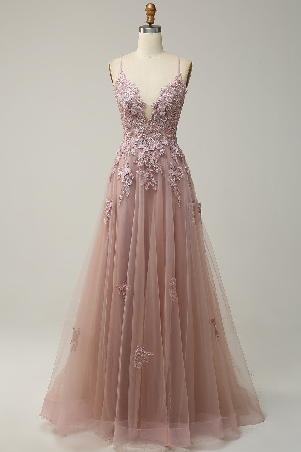 Spaghetti Straps A Line Light Purple Long Ball Dress with Criss Cross Back