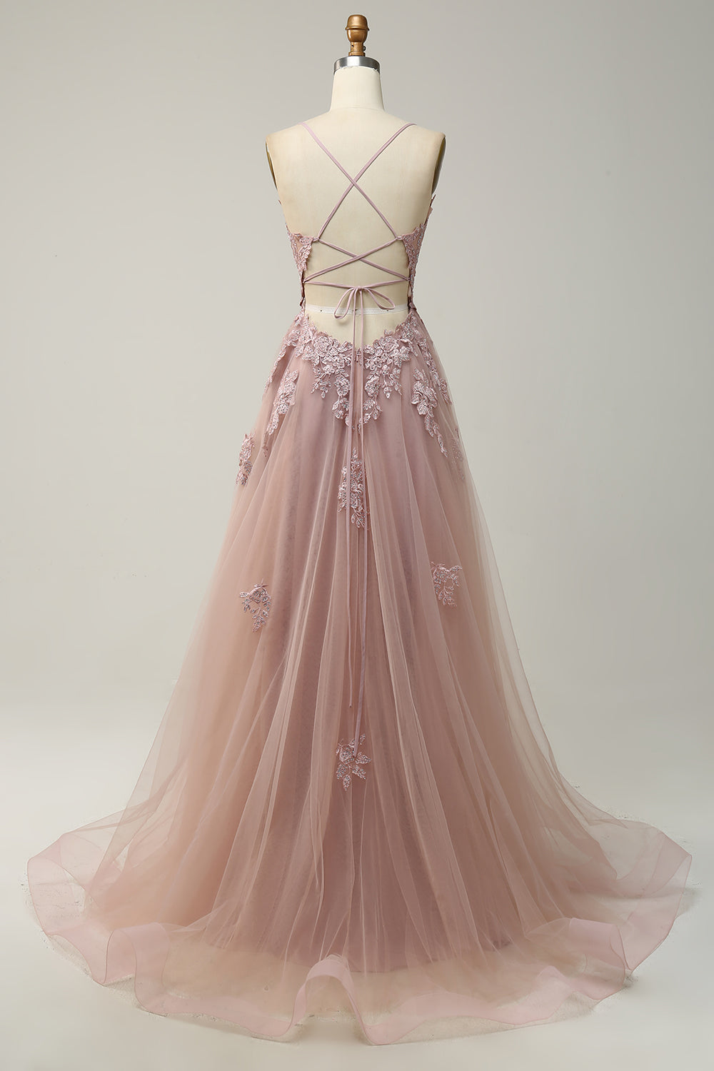 Spaghetti Straps A Line Light Purple Long Ball Dress with Criss Cross Back