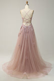 Spaghetti Straps A Line Light Purple Long Ball Dress with Criss Cross Back