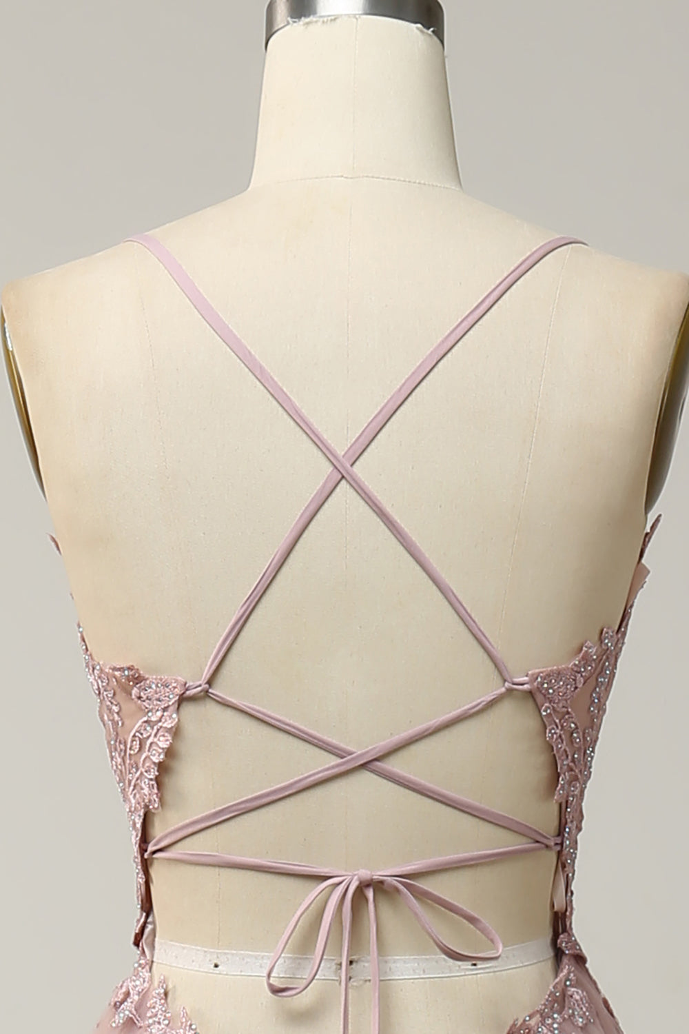 A Line Spaghetti Straps Blush Long Ball Dress with Appliques