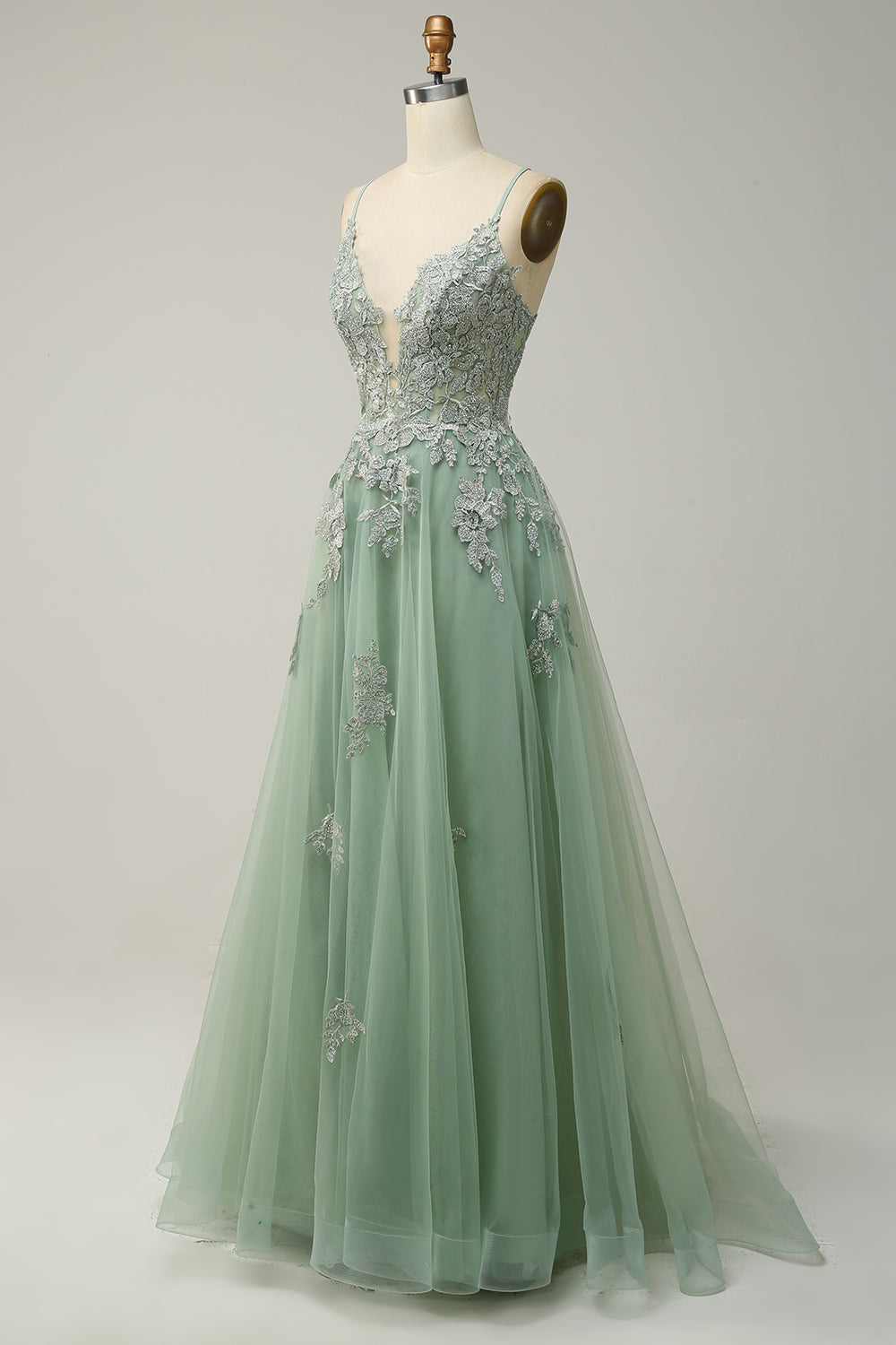 A Line Spaghetti Straps Dark Green Long Ball Dress with Criss Cross Back