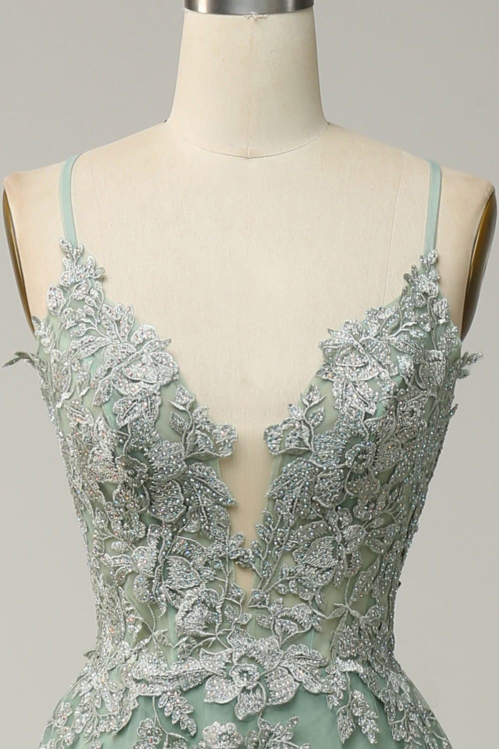 A Line Spaghetti Straps Green Long Ball Dress with Criss Cross Back