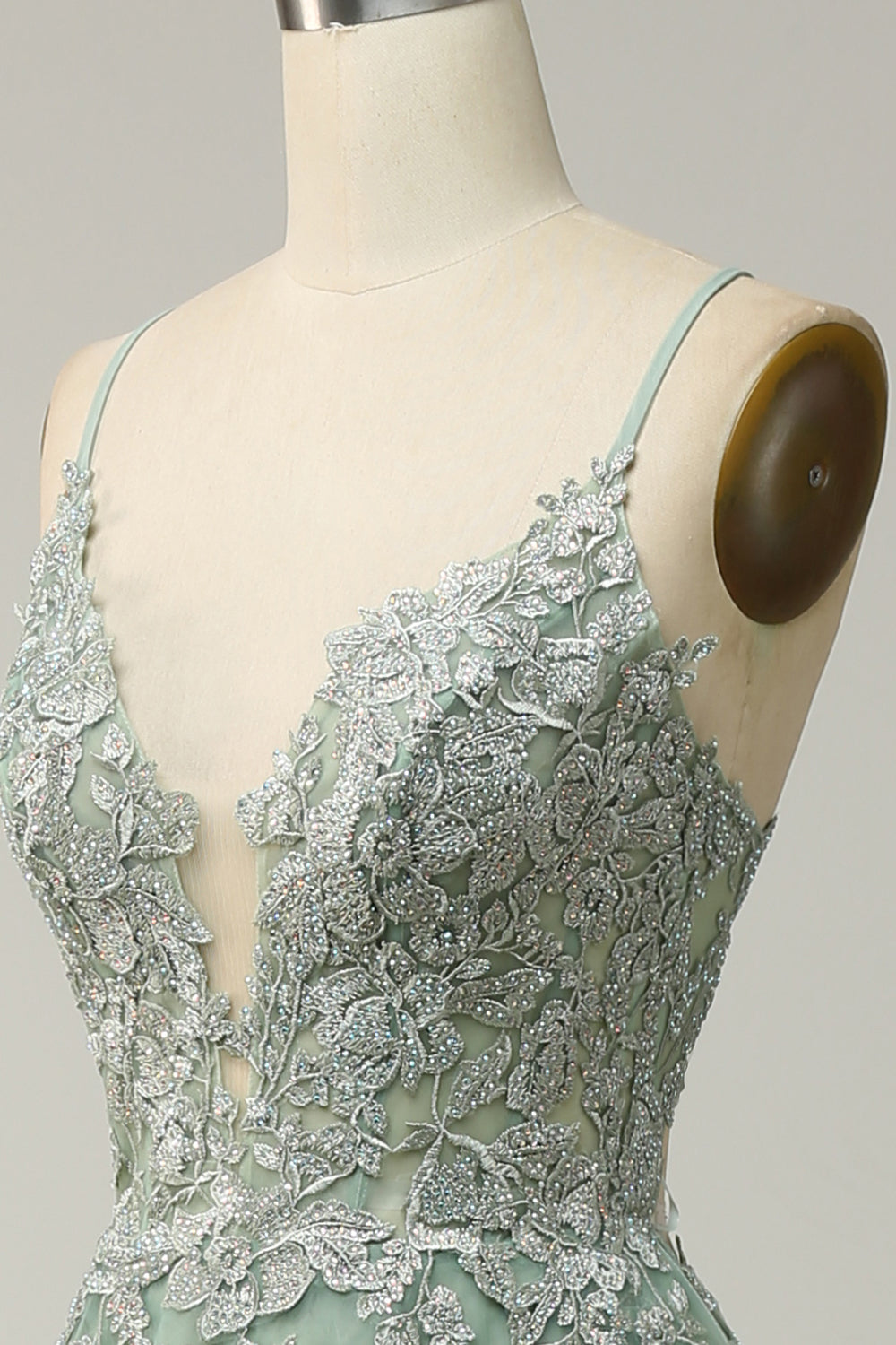 A Line Spaghetti Straps Green Long Ball Dress with Criss Cross Back
