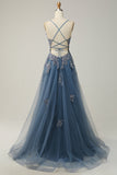 Spaghetti Straps A Line Light Purple Long Ball Dress with Criss Cross Back
