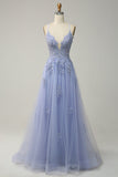 Spaghetti Straps A Line Light Purple Long Ball Dress with Criss Cross Back