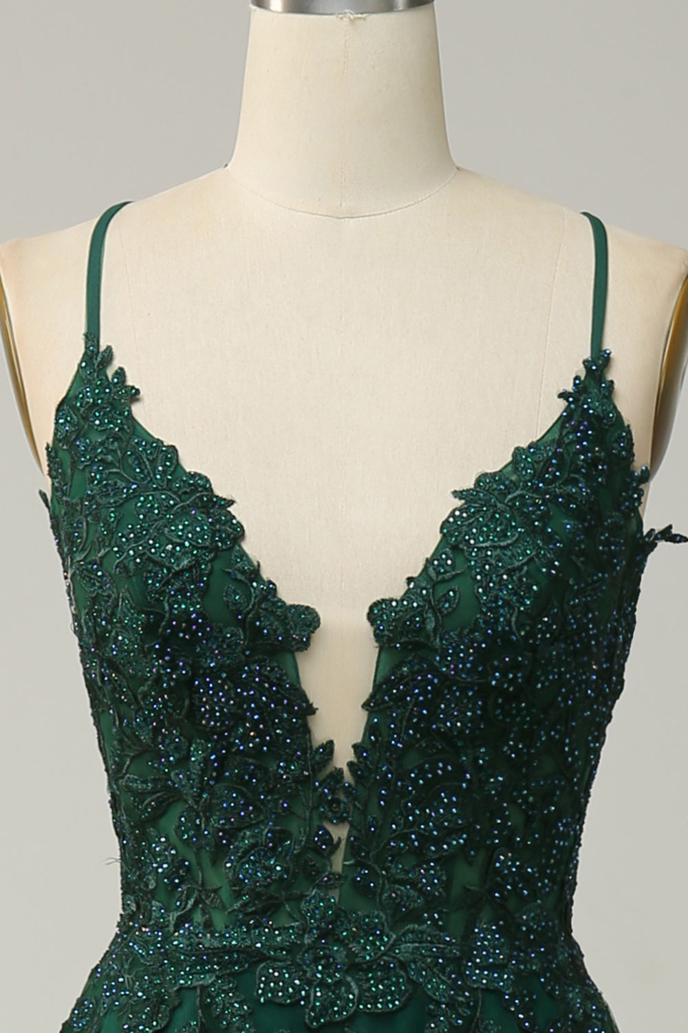 A Line Spaghetti Straps Dark Green Long Ball Dress with Criss Cross Back