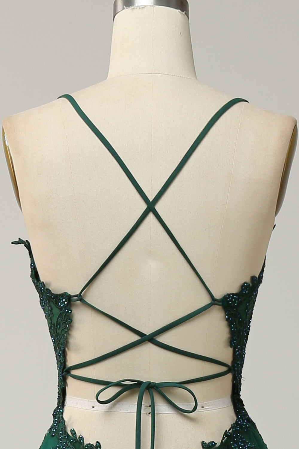 A Line Spaghetti Straps Dark Green Long Ball Dress with Criss Cross Back