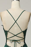 A Line Spaghetti Straps Dark Green Long Ball Dress with Criss Cross Back