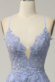 Spaghetti Straps A Line Light Purple Long Ball Dress with Criss Cross Back