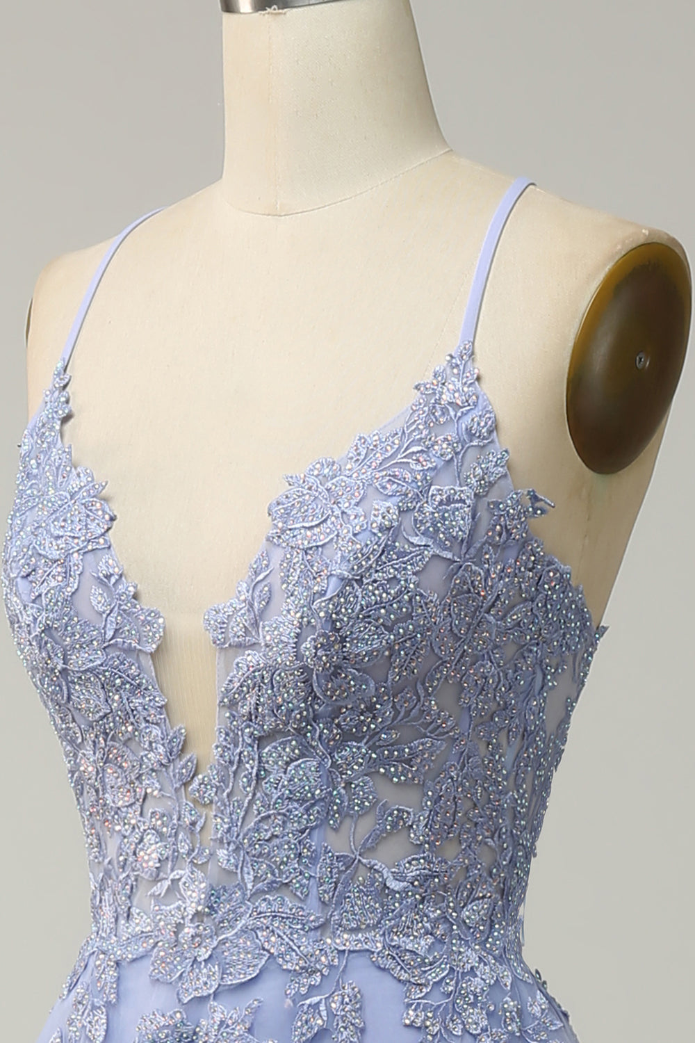 Spaghetti Straps A Line Light Purple Long Ball Dress with Criss Cross Back