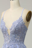 Spaghetti Straps A Line Light Purple Long Ball Dress with Criss Cross Back