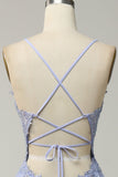 Spaghetti Straps A Line Light Purple Long Ball Dress with Criss Cross Back