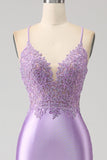 Stylish Mermaid Spaghetti Straps Lilac Long Ball Dress with Appliques Slit