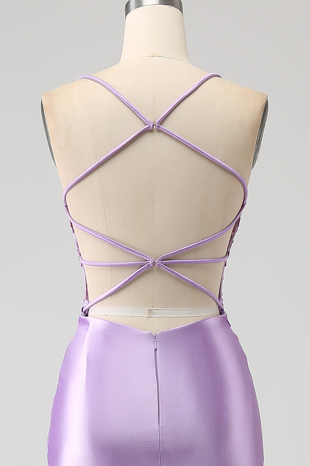 Stylish Mermaid Spaghetti Straps Lilac Long Ball Dress with Appliques Slit