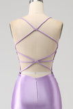Stylish Mermaid Spaghetti Straps Lilac Long Ball Dress with Appliques Slit