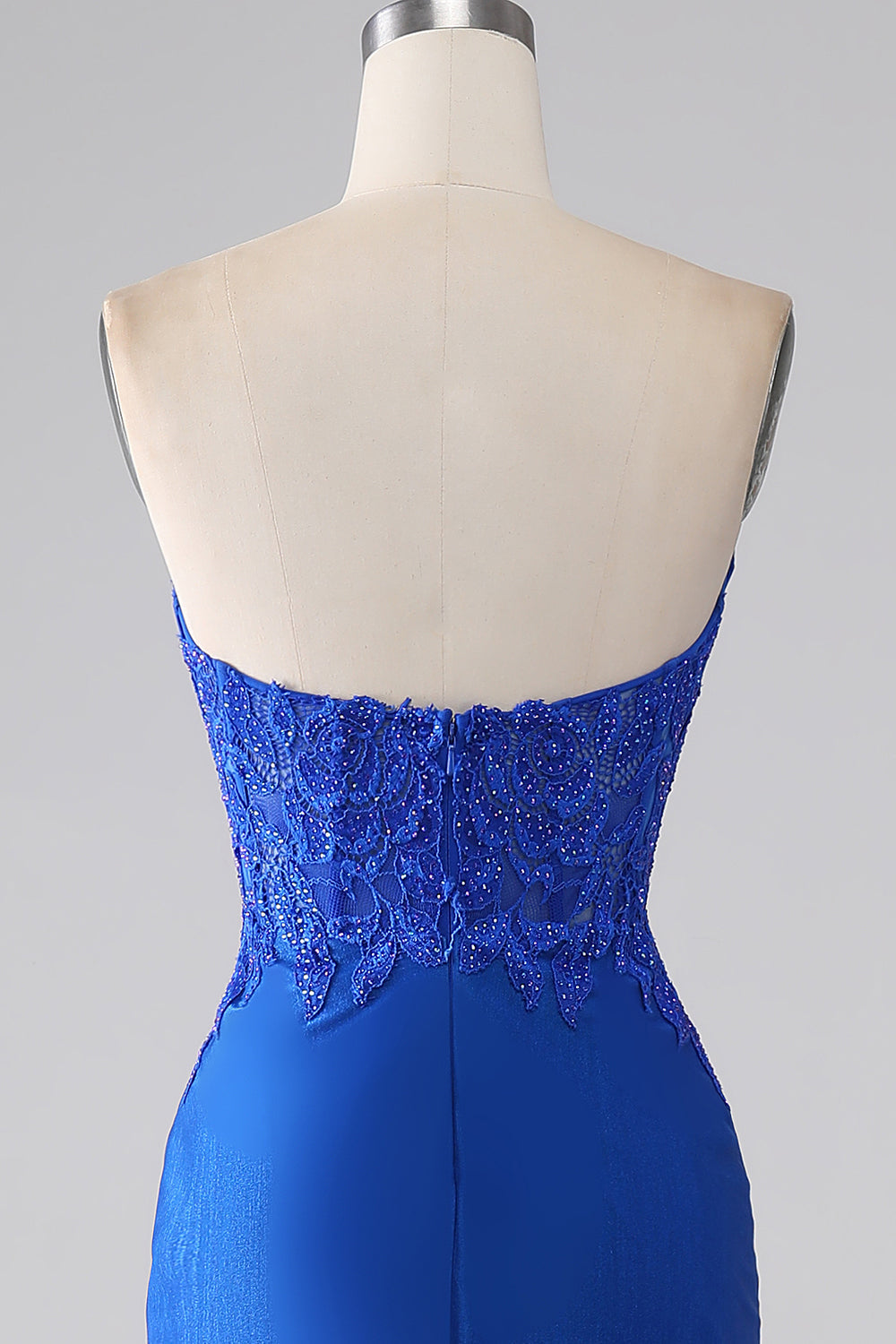 Royal Blue Mermaid Strapless Long Beaded Ball Dress With Appliques