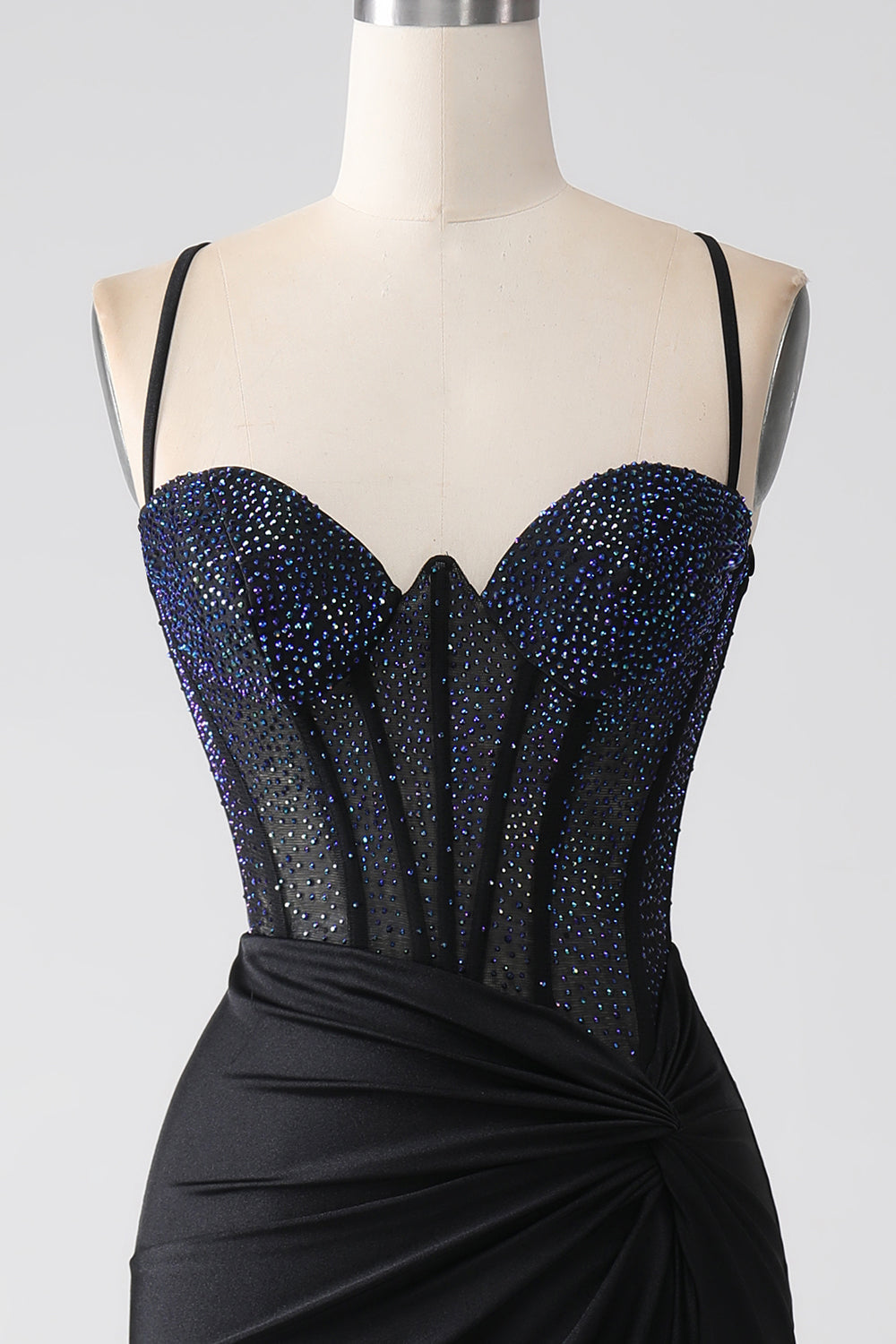 Black Mermaid Spaghetti Straps Long Corset Ball Dress With Beading