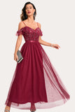 Burgundy Beaded A-Line Long Party Dress