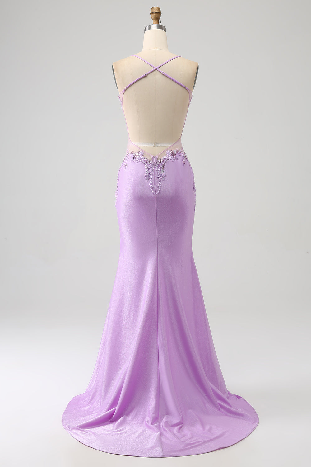 Trendy Mermaid Spaghetti Straps Lilac Long Ball Dress with Appliques Beading