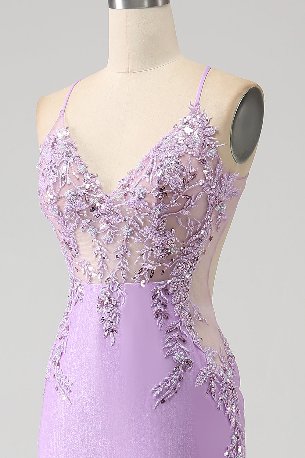 Trendy Mermaid Spaghetti Straps Lilac Long Ball Dress with Appliques Beading