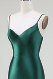 Dark Green Mermaid Spaghetti Straps Sweep Train Long Ball Dress