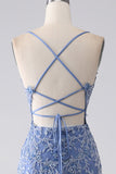 Grey Blue Mermaid Spaghetti Strap Beaded Backless Ball Dress With Appliques