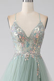 A-Line Beaded Light Green Ball Dress with Slit