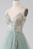 A-Line Beaded Light Green Ball Dress with Slit
