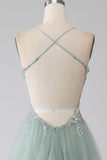 A-Line Beaded Light Green Ball Dress with Slit